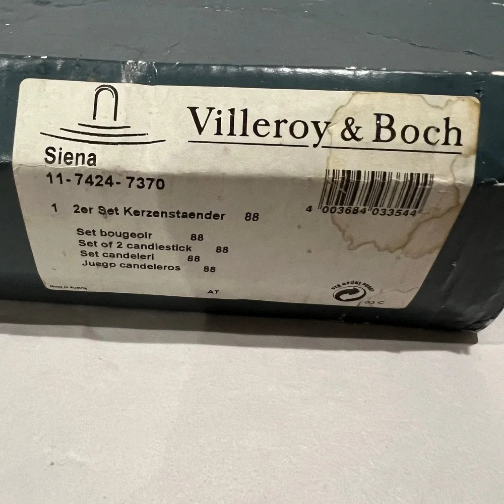 Villeroy & Boch Sienna Crystal Candlesticks‎ Pair Signed NOS Austria Modern 8